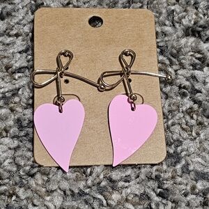 Pink heart dangle earrings - NWT